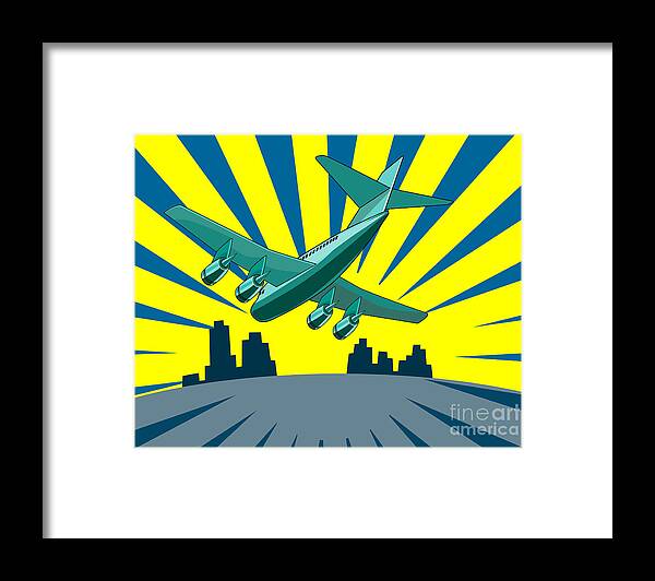 Commercial Framed Print featuring the digital art Jumbo Jet Plane Retro #3 by Aloysius Patrimonio