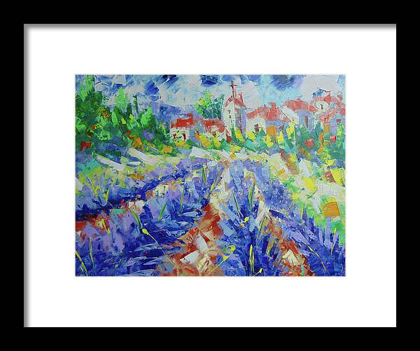 Floral Framed Print featuring the painting Lavender field #3 by Frederic Payet