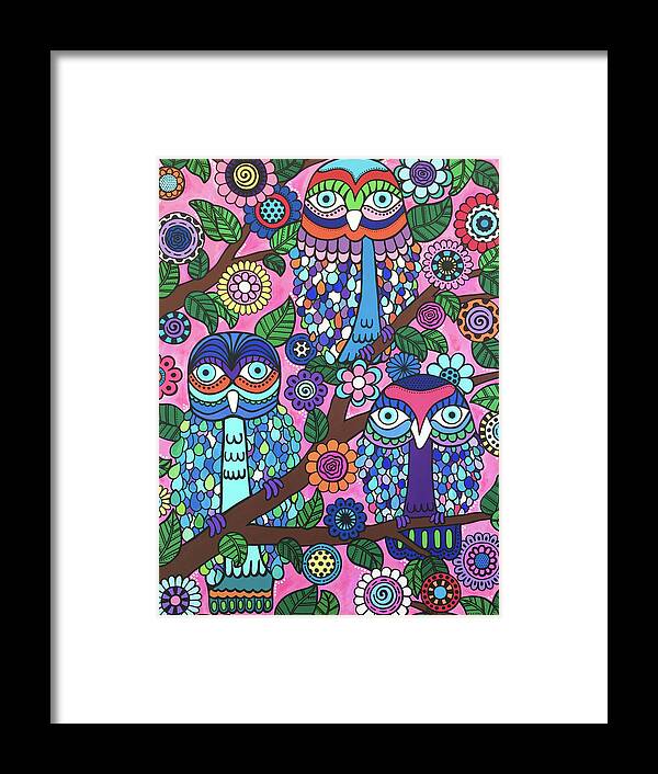 Owls Framed Print featuring the painting 3 Owls by Beth Ann Scott