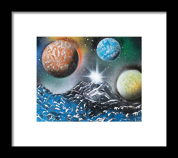 Space Art Framed Print featuring the painting 3 Planets 4687 by Greg Moores