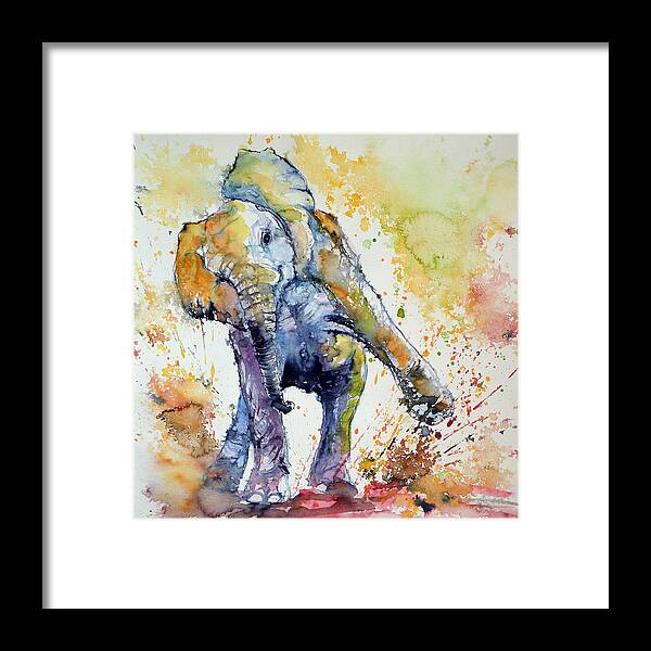 Elephant Framed Print featuring the painting Playing elephant baby #2 by Kovacs Anna Brigitta