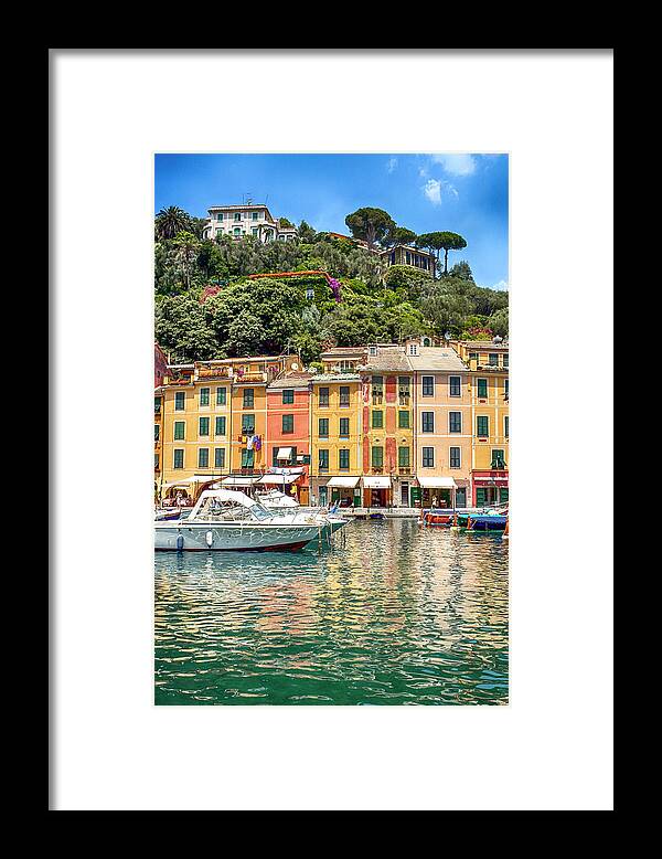 Architecture; Sea; Mediterranean; Liguria; Italy; Town; Riviera; Portofino; Europe; Travel; Italian; Coast; Village; Resort; Tourism; Luxury; Summer; Landscape; Boat; Famous; Harbor; Scenic; Coastal; Vacation; Panoramic; Port; Traditional; Sightseeing; Building; Beautiful; European; View; Wealthy; Picturesque; Italia; Skyline; Ligurian; Spectacular; Coastline; Buildings; Architectural; Scenery; Lavish; Wealthy Lifestyle; Tuscany; Lifestyle Framed Print featuring the photograph Portofino Harbor #3 by Chris Smith