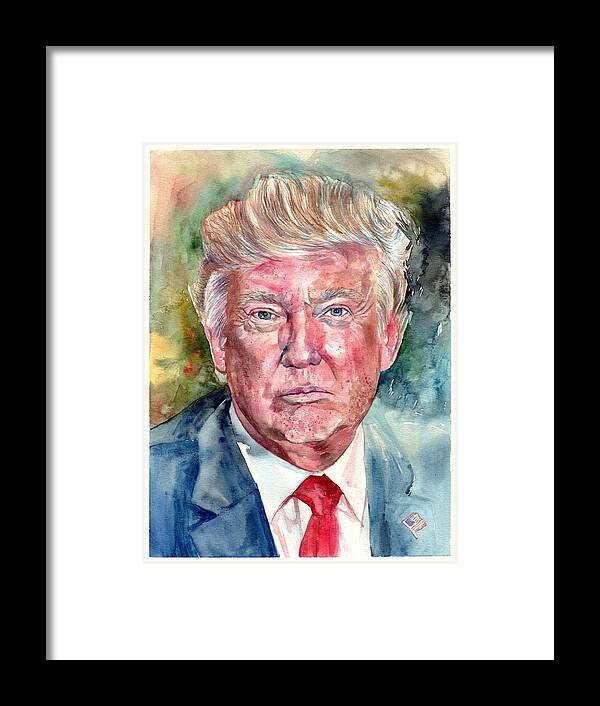 Donald Framed Print featuring the painting President Donald Trump portrait #3 by Suzann Sines