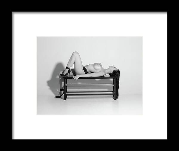 Lingerie Framed Print featuring the photograph Sweater And Heels by La Bella Vita Boudoir
