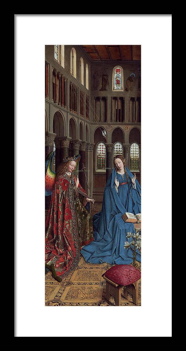 The Annunciation Framed Print featuring the painting The Annunciation #3 by Jan van Eyck
