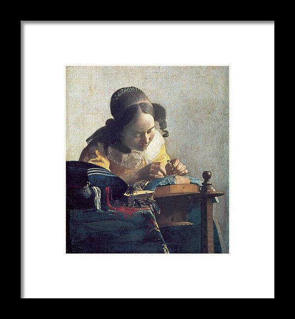 Johannes Vermeer Framed Print featuring the painting The Lacemaker #3 by Johannes Vermeer