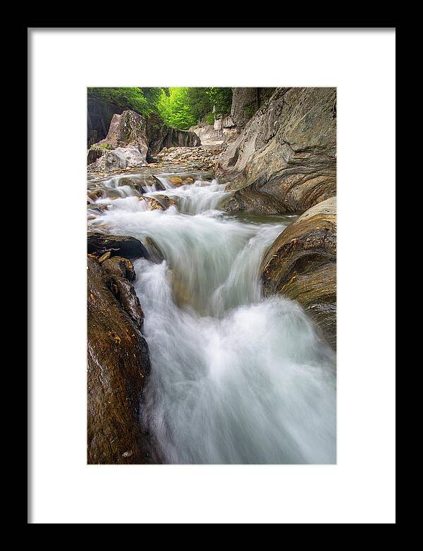 Green Mountains Framed Print featuring the photograph Warren Falls #3 by Bryan Bzdula