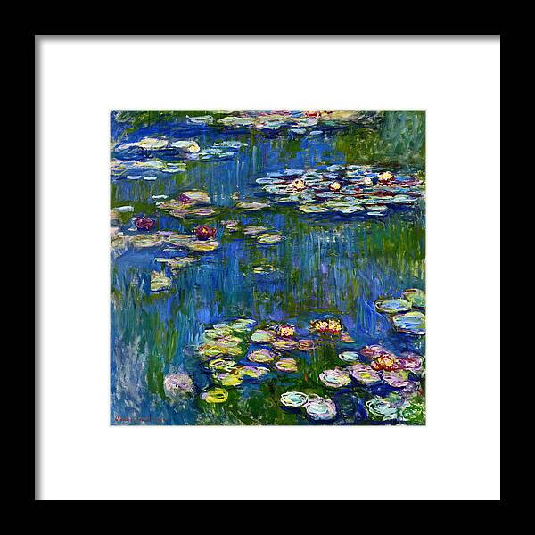 Blue Framed Print featuring the painting Water Lilies 1916 #3 by Claude Monet