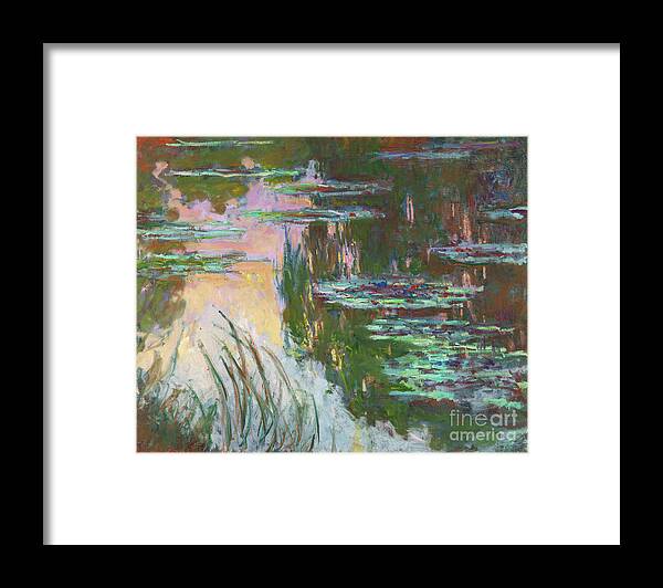 Water Lilies Framed Print featuring the painting Water Lilies Setting Sun by Monet by Claude Monet