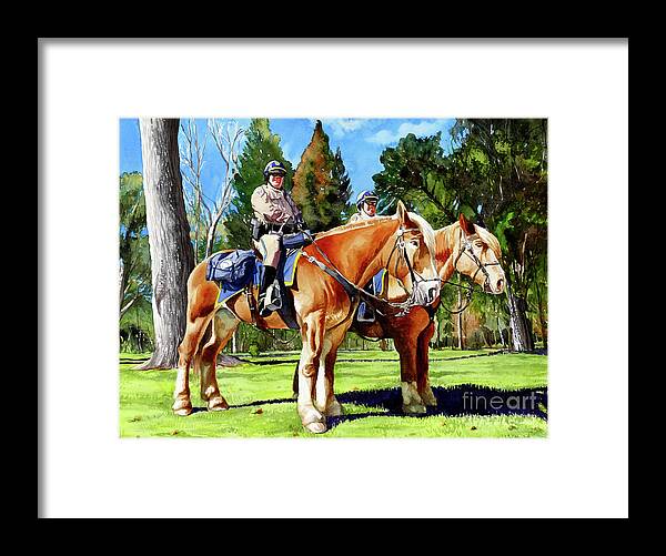 California Highway Patrol Framed Print featuring the painting #310 CHP Horses #310 by William Lum