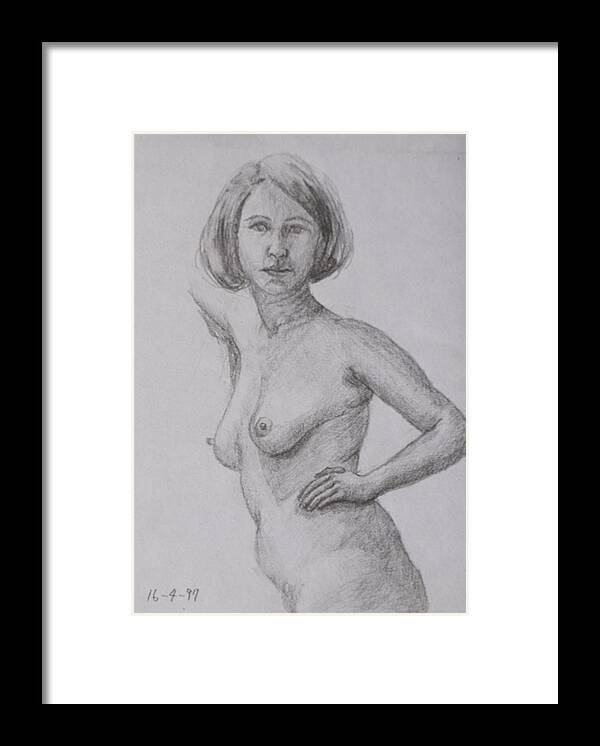 Nude Framed Print featuring the drawing Nude study #35 by Masami Iida