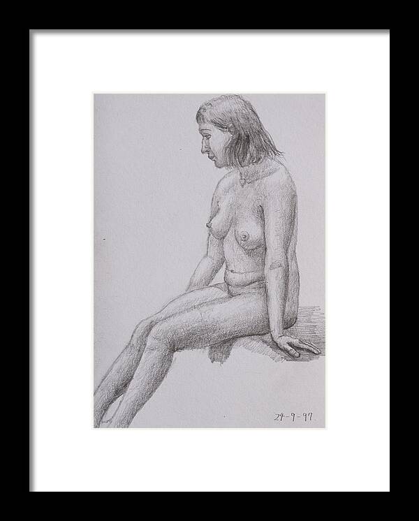 Nude Framed Print featuring the drawing Nude study #36 by Masami Iida