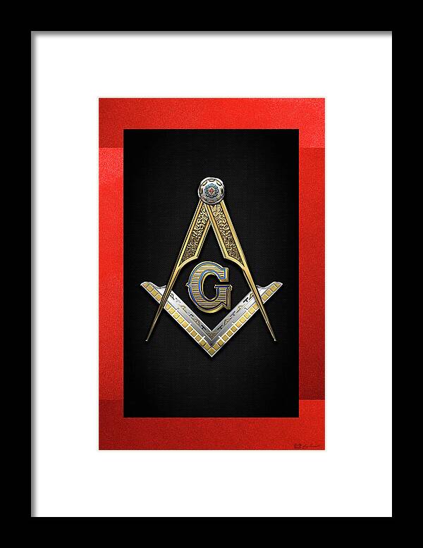 'ancient Brotherhoods' Collection By Serge Averbukh Framed Print featuring the digital art 3rd Degree Mason - Master Mason Jewel on Red and Black Canvas by Serge Averbukh