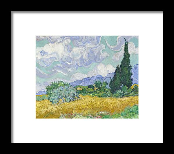Vincent Van Gogh Framed Print featuring the painting A Wheatfield With Cypresses #2 by Vincent Van Gogh
