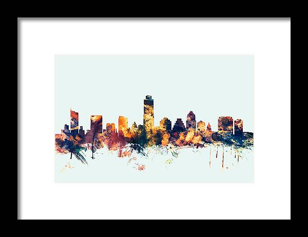 United States Framed Print featuring the digital art Austin Texas Skyline #4 by Michael Tompsett