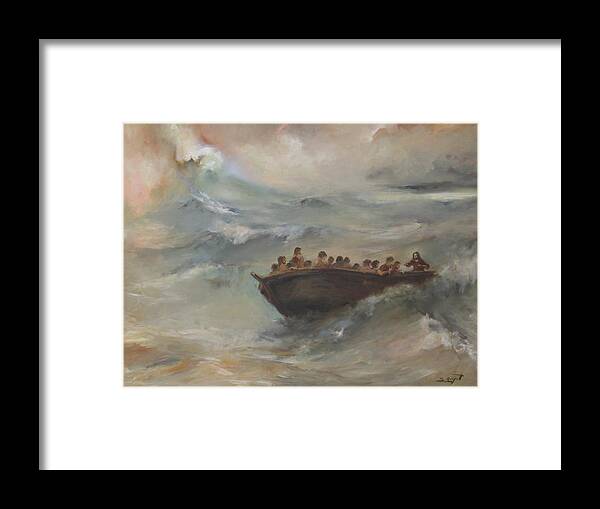 Calming The Storm Framed Print featuring the painting Calming the storm #4 by Tigran Ghulyan