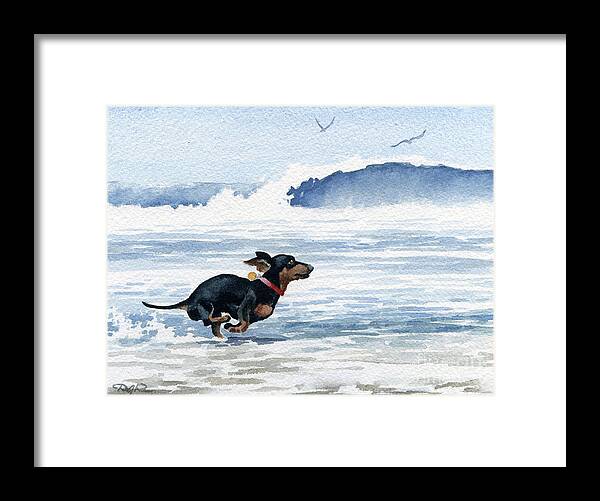 Dachshund Framed Print featuring the painting Dachshund at the Beach by David Rogers