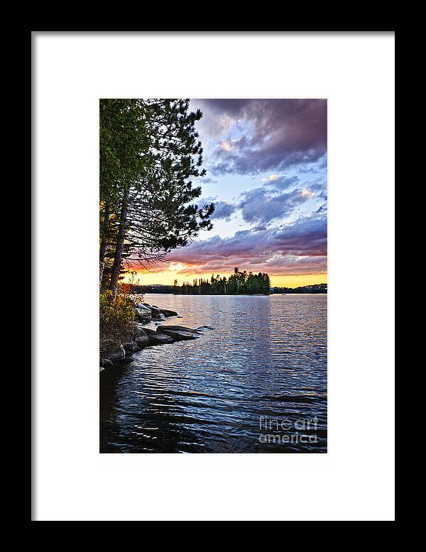 Sunset Framed Print featuring the photograph Dramatic sunset at lake 4 by Elena Elisseeva