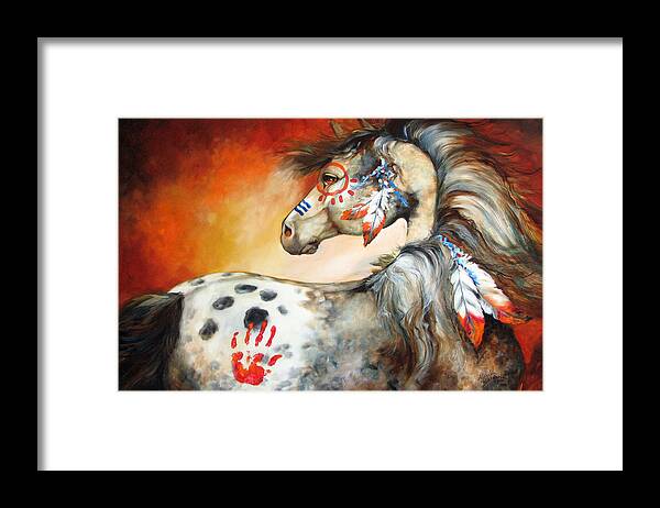 Horse Framed Print featuring the painting 4 Feathers Indian War Pony by Marcia Baldwin
