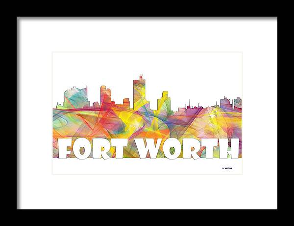 Fort Worth Texas Skyline Framed Print featuring the digital art Fort Worth Texas Skyline #4 by Marlene Watson