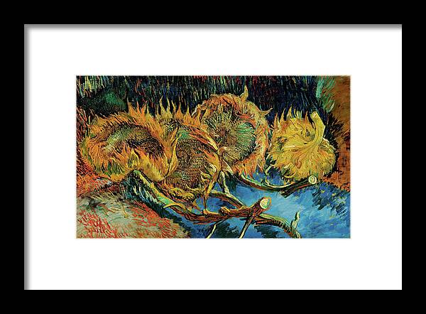 Four Cut Sunflowers Framed Print featuring the painting Four Cut Sunflowers #4 by Vincent van Gogh