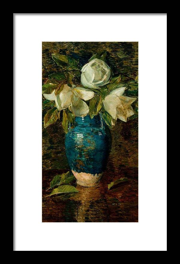 Giant Magnolias Framed Print featuring the painting Giant Magnolias by Childe Hassam