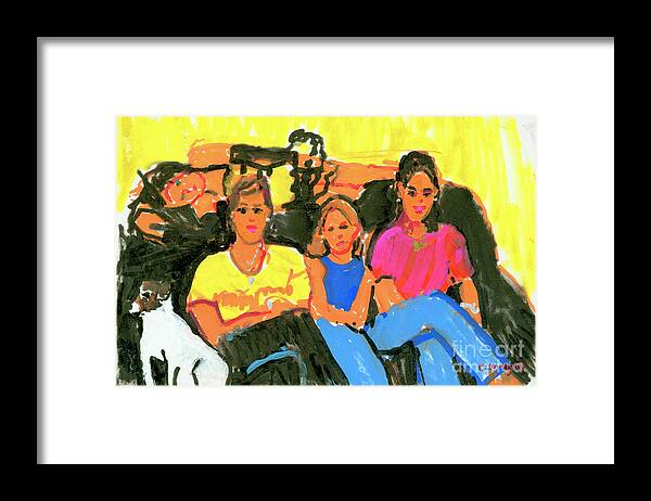 4 Girls Framed Print featuring the painting 4 Girls and a Dog by Candace Lovely