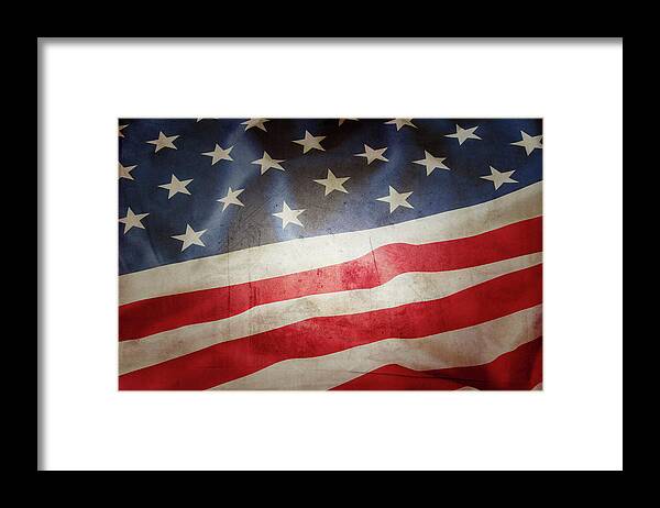 American Flag Framed Print featuring the photograph Grunge American flag 5 by Les Cunliffe