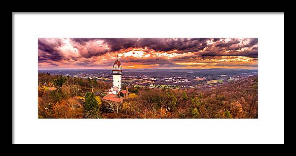 Heublein Framed Print featuring the photograph Heublein Tower, Simsbury Connecticut, Cloudy Sunset #4 by Mike Gearin