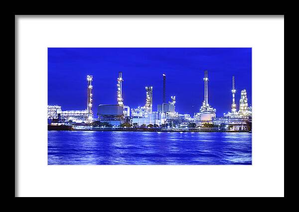 Automobiles Framed Print featuring the photograph Landscape of river and oil refinery factory #4 by Anek Suwannaphoom
