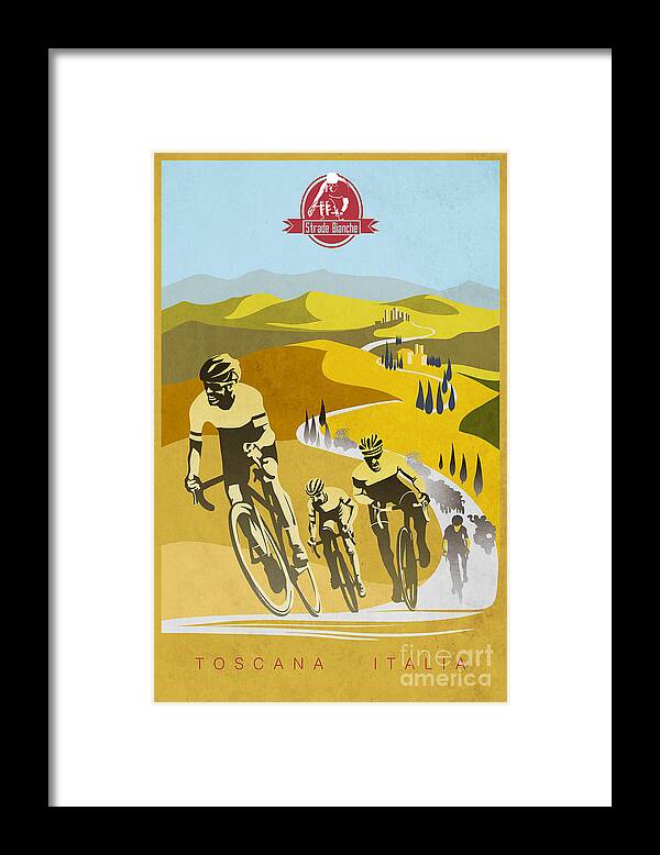 Vintage Cycling Framed Print featuring the painting Print by Sassan Filsoof