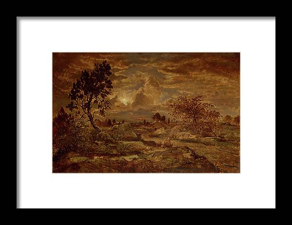 Sunset Near Arbonne Framed Print featuring the painting Sunset near Arbonne #4 by Theodore Rousseau