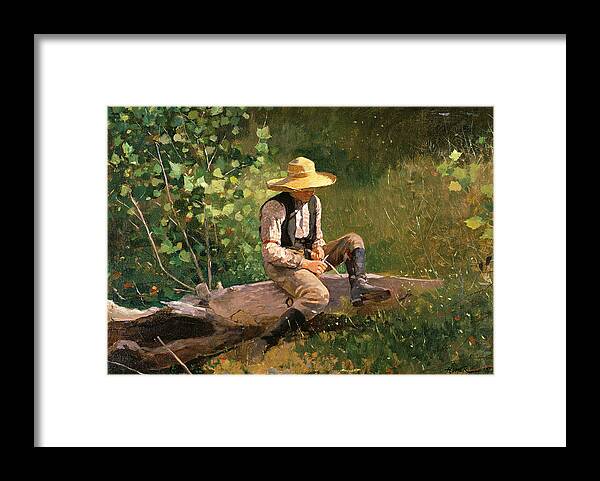 Winslow Homer Framed Print featuring the painting The whittling boy by Winslow Homer