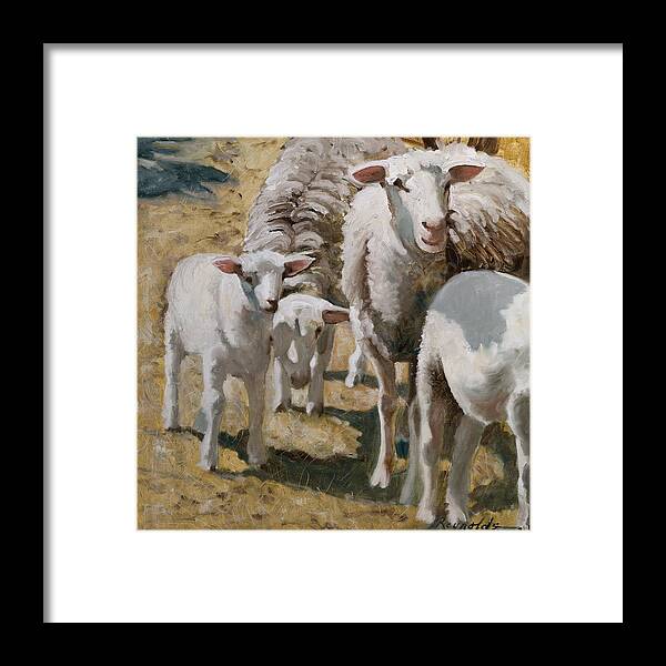 Sheep Framed Print featuring the painting The Whole Family Is Here #4 by John Reynolds