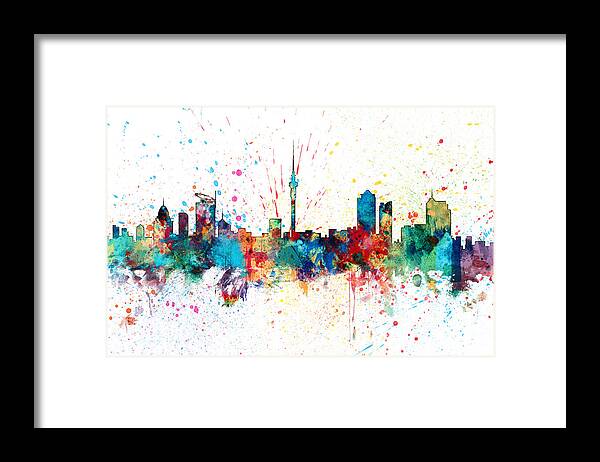 City Skyline Framed Print featuring the digital art Auckland New Zealand Skyline #5 by Michael Tompsett