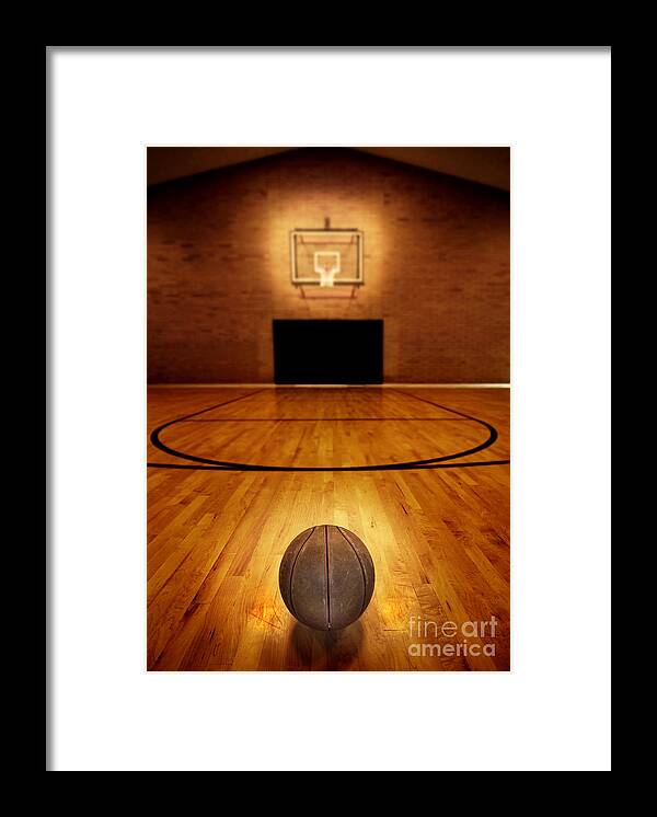 Sports Framed Print featuring the photograph Basketball and Basketball Court by Lane Erickson