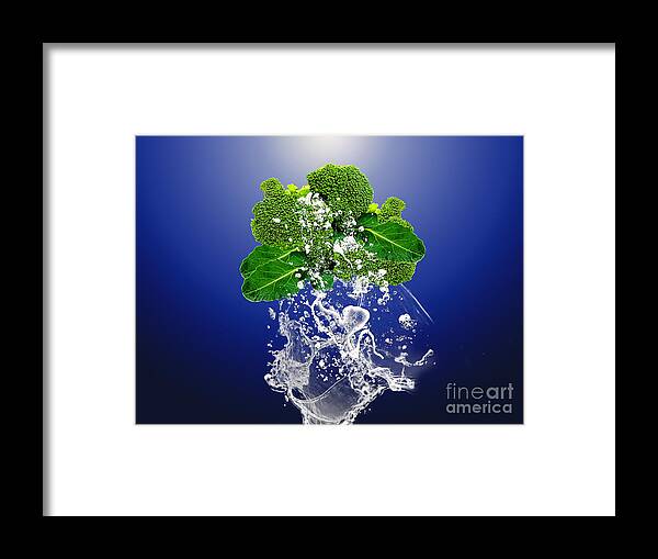 Broccoli Art Mixed Media Framed Print featuring the mixed media Broccoli Splash #5 by Marvin Blaine