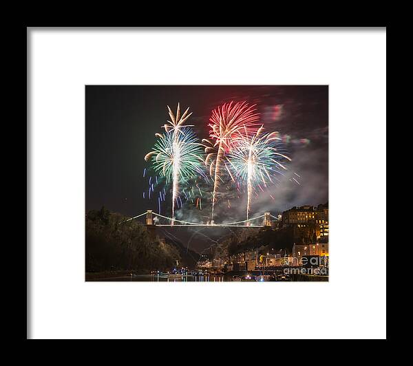 Fireworks Framed Print featuring the photograph Clifton Suspension Bridge fireworks #5 by Colin Rayner