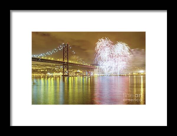 Abstract Framed Print featuring the photograph Fireworks at New Year's Eve in Lisbon #5 by Andre Goncalves