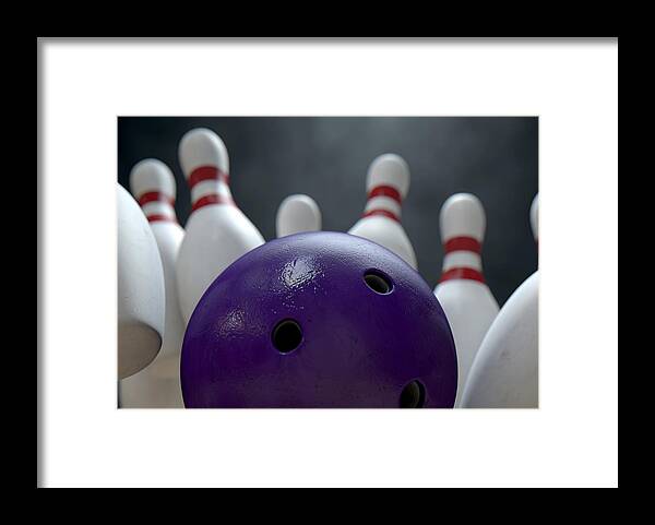 Bowling Framed Print featuring the digital art Ten Pin Bowling Pins And Ball #5 by Allan Swart