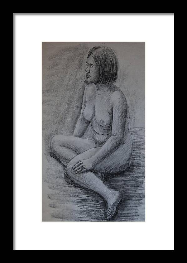 Nude Framed Print featuring the pastel Nude Study #50 by Masami Iida