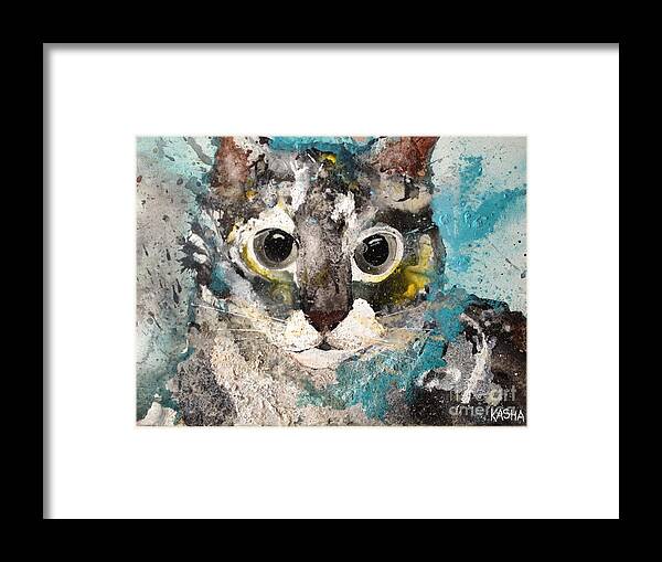 Gray Cat Framed Print featuring the painting 50 Shades of Kitty by Kasha Ritter
