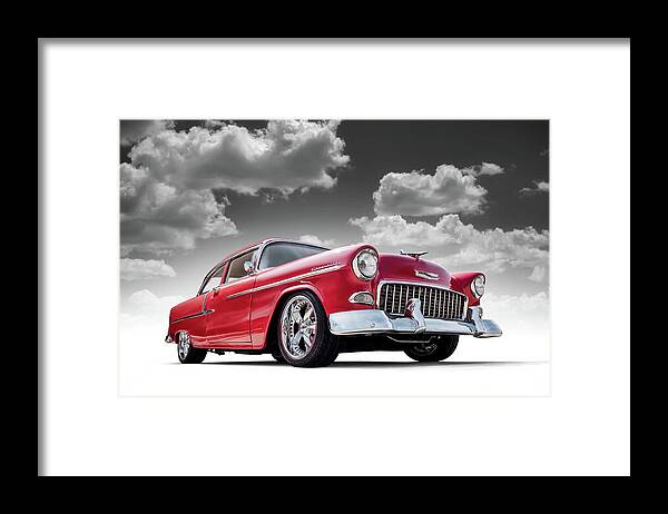 55 Chevy Framed Print featuring the digital art 55 Red by Douglas Pittman
