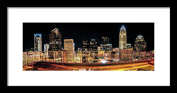 View Framed Print featuring the photograph Charlotte North Carolina Skyline View At Night From Roof Top Res #6 by Alex Grichenko