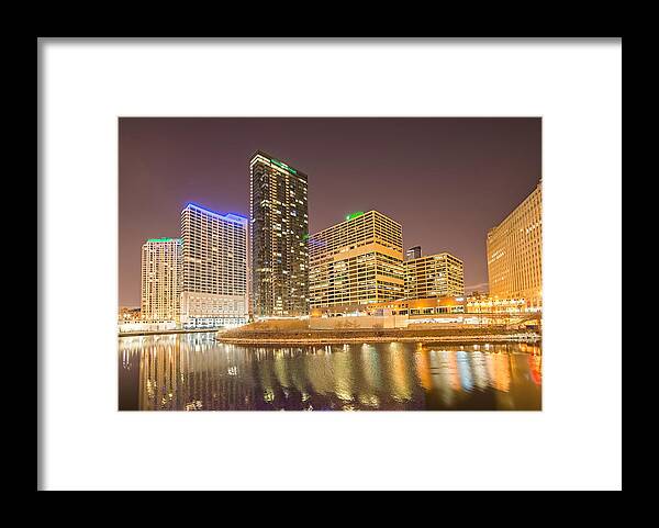 Night Framed Print featuring the photograph Chicago Illinois City Skyline At Night Time #6 by Alex Grichenko