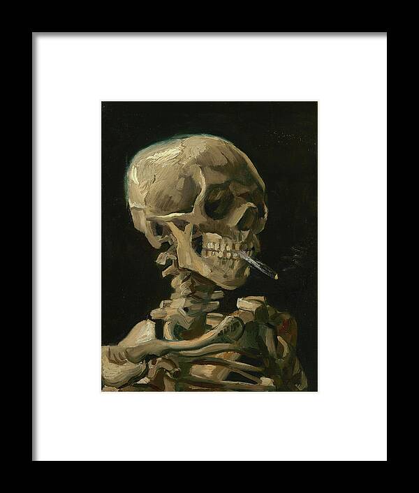 Vincent Van Gogh Framed Print featuring the painting Head of a Skeleton with a Burning Cigarette #6 by Vincent van Gogh