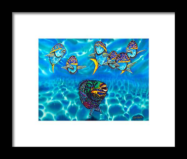 Diving Framed Print featuring the painting Parrotfish #3 by Daniel Jean-Baptiste