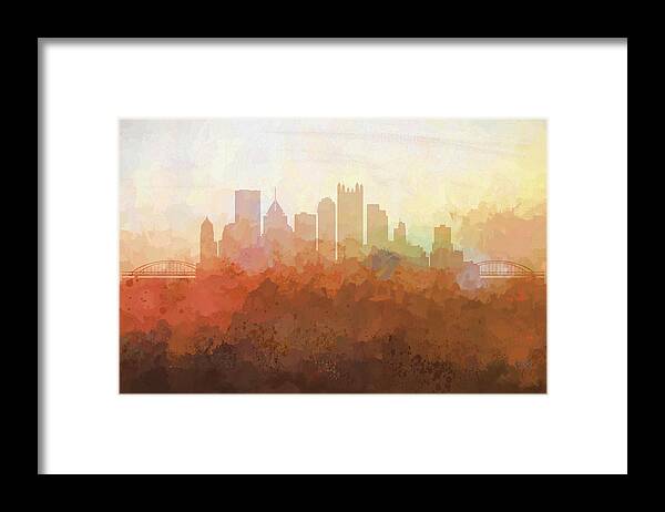 Pittsburgh Pennsylvania Skyline Framed Print featuring the digital art Pittsburgh Pennsylvania Skyline #6 by Marlene Watson