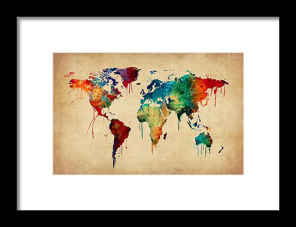 World Map Framed Print featuring the digital art Watercolor Map of the World Map #6 by Michael Tompsett