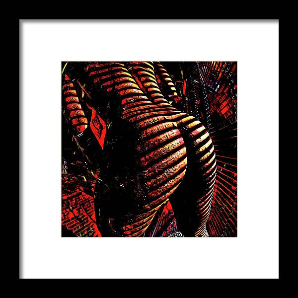 Booty Framed Print featuring the digital art 6799s-NLJ Zebra Striped Nude Booty by Window Rendered as Abstract Oil in Reds by Chris Maher